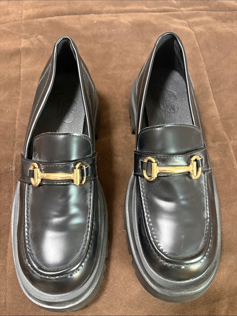 Black Chunky Lug-Sole Shoes with Branded Soles